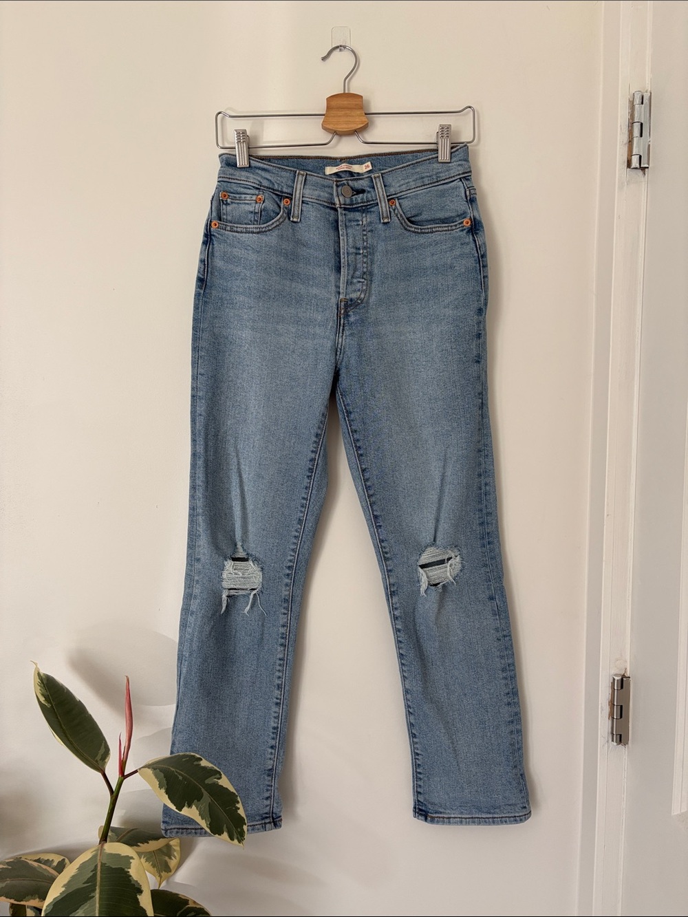 Levi's Light Blue Straight Leg Jeans with Knee Rips